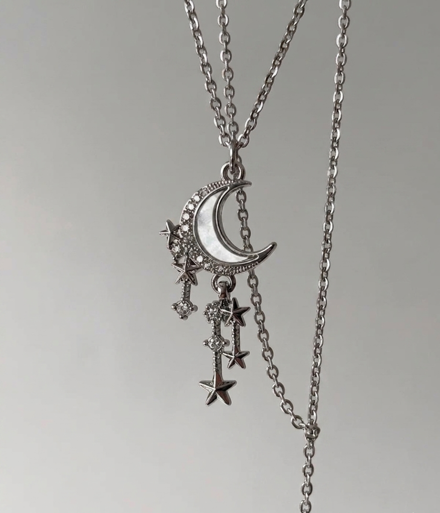 White Moon charm with chain