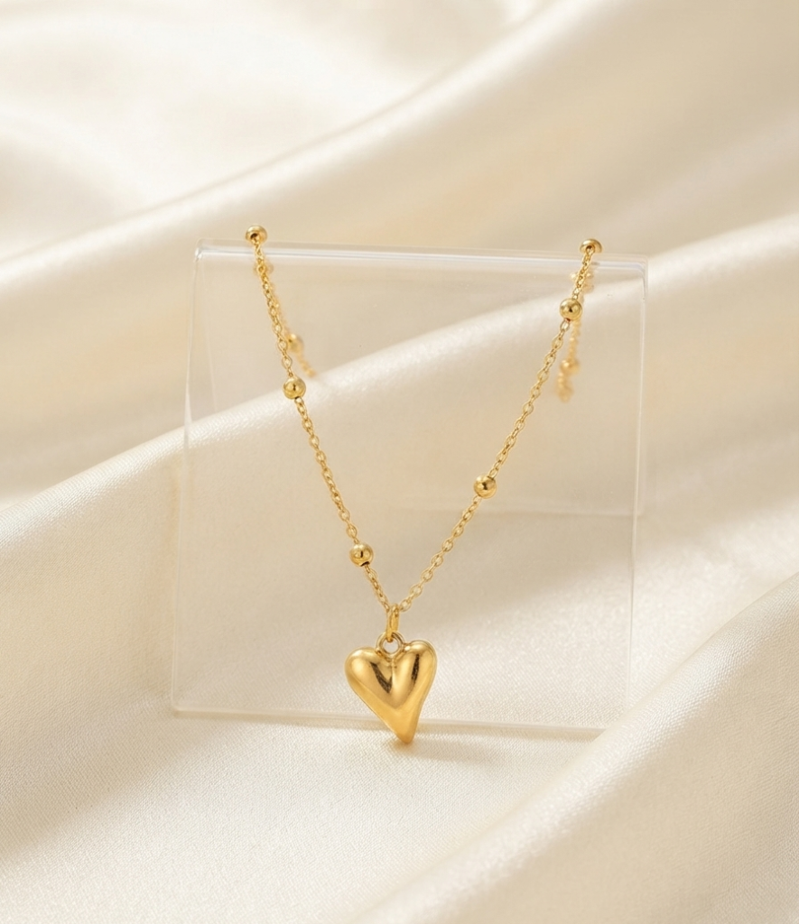 Golden Heart Necklace- Dots