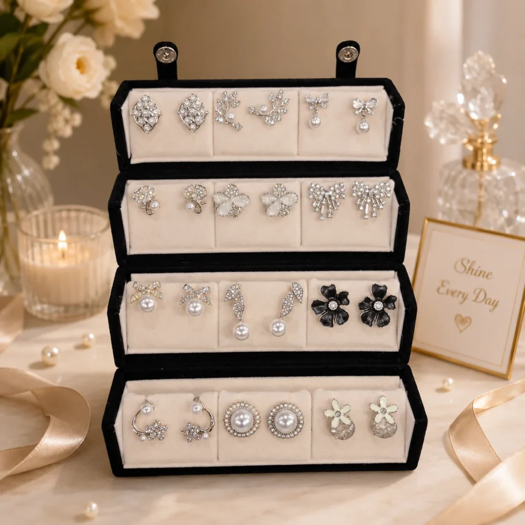 Trending 12 Pair Korean Earrings With (including trending flip box)
