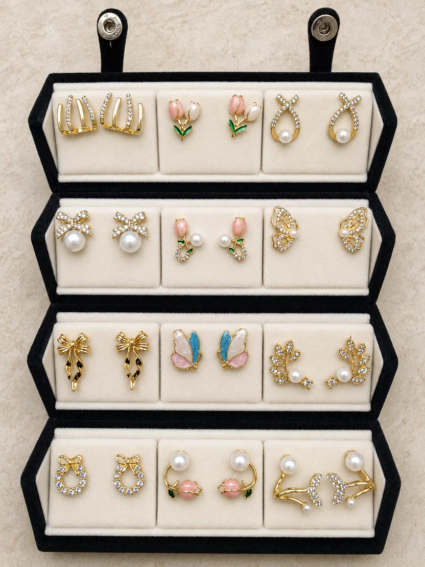 Trending 12 Pair Korean Earrings With (including trending flip box)