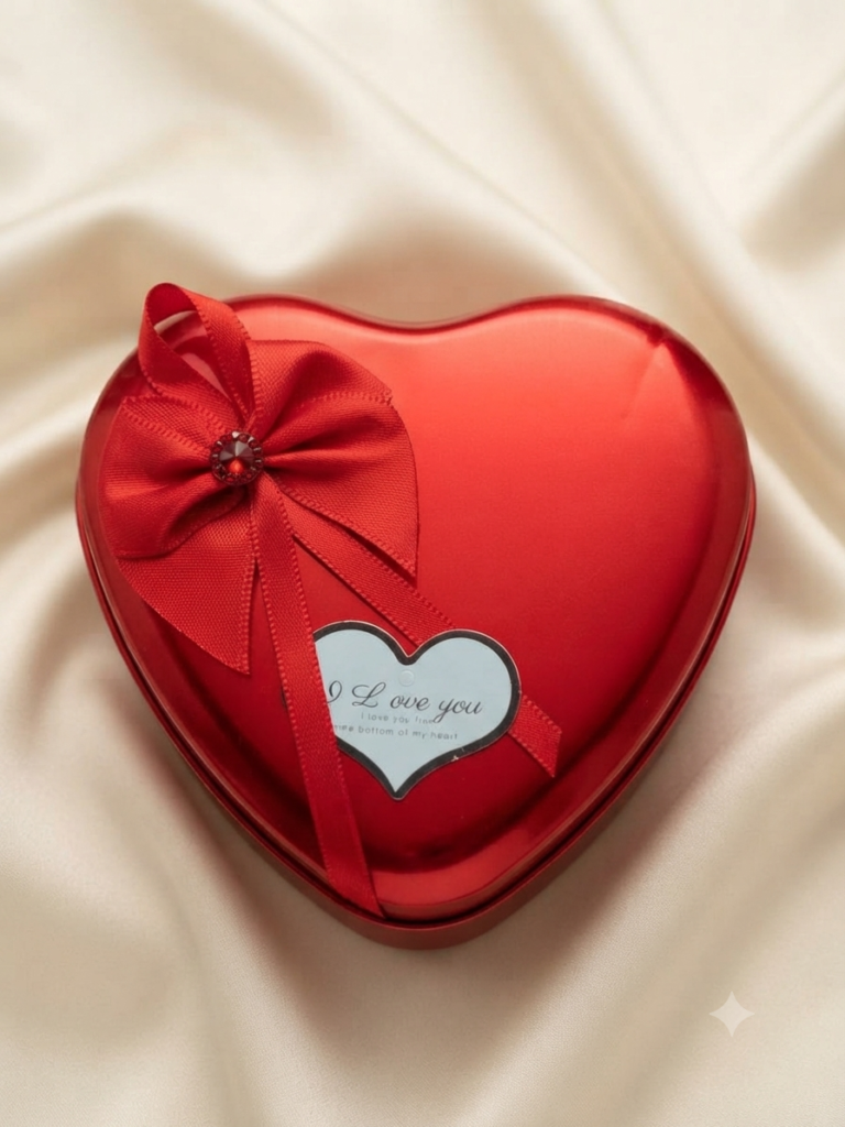 Heart Shaped Jewellery Box with Teddy bear and rose inside
