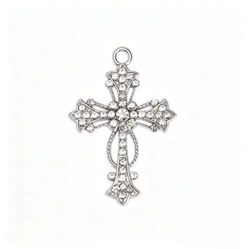 Electroplated Alloy Cross Pendant with Rhinestones in Gold, Handmade Jewelry Accessory