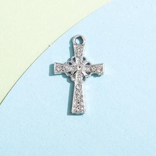 Alloy Cross Pendant Exquisite Inlaid Diamond DIY Clothing Accessories Keychain Rose Gold and Silver Jewelry