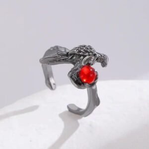 Unisex Punk Dark Personality Red Diamond Open Ring Stackable Unique Design Popular Index Finger Ring For Men And Women