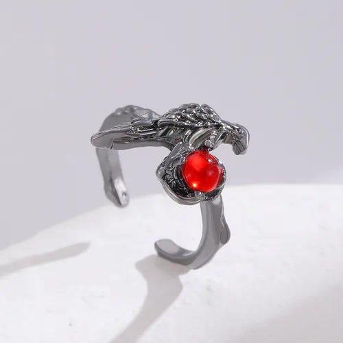 Unisex Punk Dark Personality Red Diamond Open Ring Stackable Unique Design Popular Index Finger Ring For Men And Women