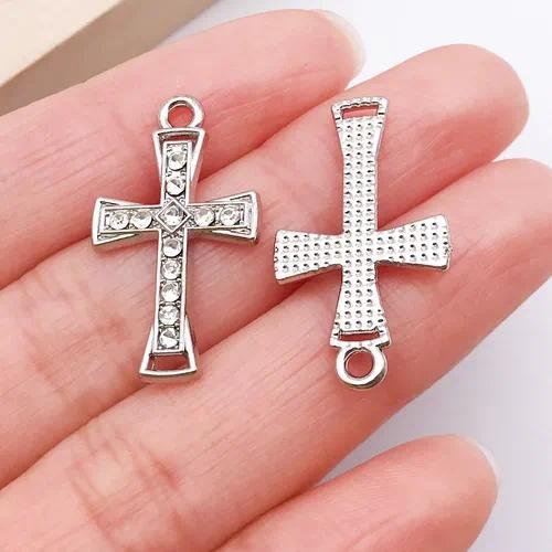 1 PCS Alloy Cross Pendant with Rhinestones, Electroplated Finish, Retro Style Jewelry Accessory