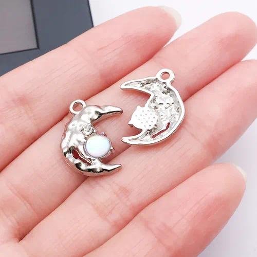 20 PCS Alloy Moon Pendants with Resin Inlay, Featuring Sweet Style Jewelry Accessories for Crafting