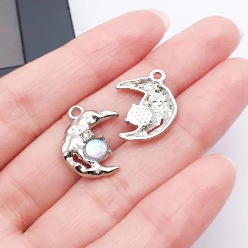 20 PCS Alloy Moon Pendants with Resin Inlay, Featuring Sweet Style Jewelry Accessories for Crafting
