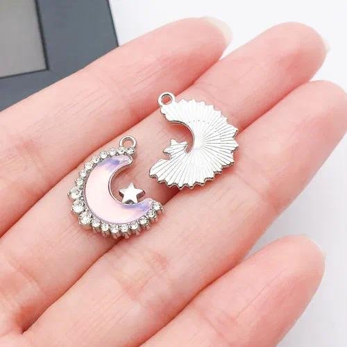 20 PCS Alloy Moon Pendants with Resin Inlay, Featuring Sweet Style Jewelry Accessories for Crafting