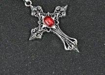 Gothic Red Cross Choker Necklace for Unisex Featuring Zinc Alloy Pendant with Gem Inlay and Box Chain