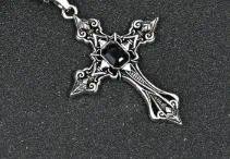 Gothic Red Cross Choker Necklace for Unisex Featuring Zinc Alloy Pendant with Gem Inlay and Box Chain