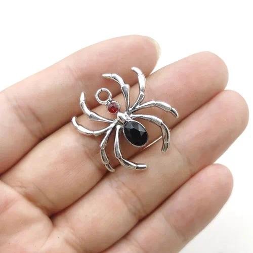 Spider Pendant DIY Jewelry Accessory in Zinc Alloy with Rhinestones, Electroplated Finish, 1 Piece