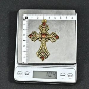 Retro Gold Cross Sweater Chain Necklace for Unisex, 304 Stainless Steel with Rhinestone Inlay, Box Chain Design
