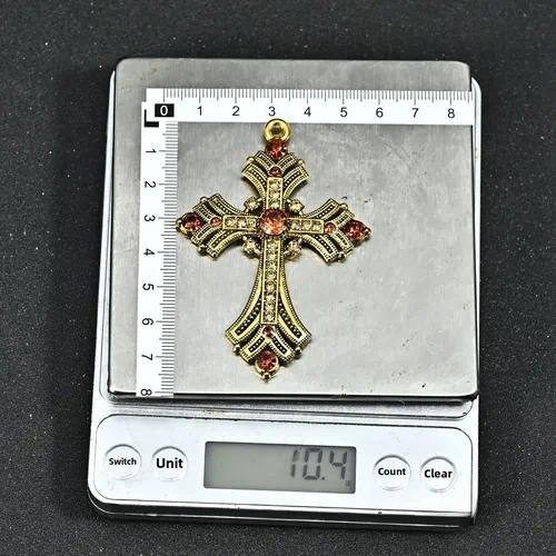 Retro Gold Cross Sweater Chain Necklace for Unisex, 304 Stainless Steel with Rhinestone Inlay, Box Chain Design