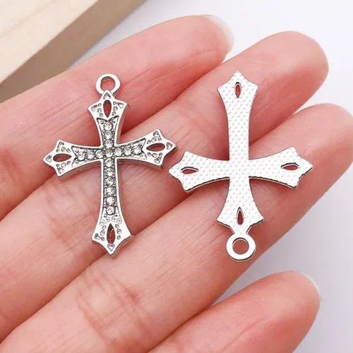 1 PCS Alloy Cross Pendant with Rhinestones, Electroplated Finish, Retro Style Jewelry Accessory