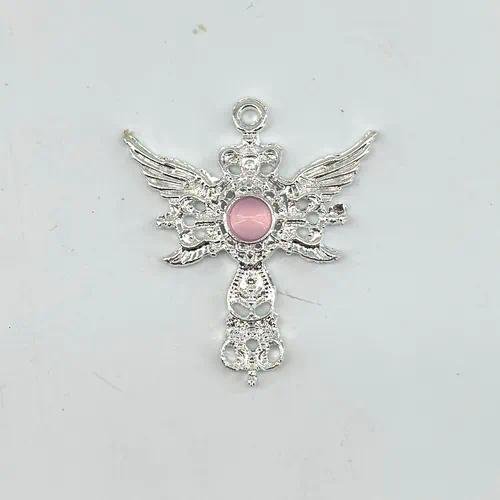 Wings Alloy Pendant with Resin Inlay, Electroplated Finish in Natural Pink, Simple Style Jewelry Accessories