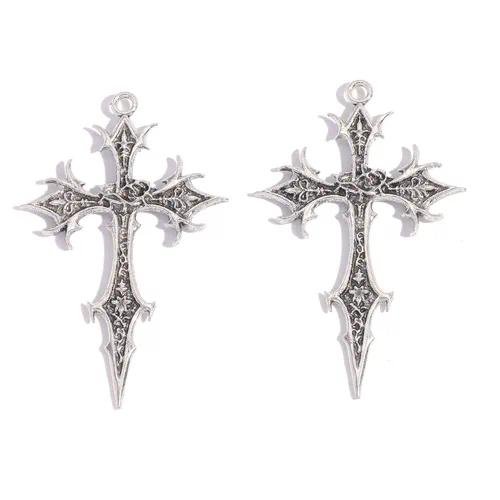 Gothic Silver Alloy Cross Pendant with Electroplated Finish Jewelry Accessory