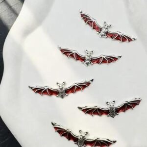 Gothic Red Alloy Bat Pendant with Electroplated Finish, Perfect Halloween Jewelry Accessory