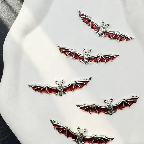 Gothic Red Alloy Bat Pendant with Electroplated Finish, Perfect Halloween Jewelry Accessory