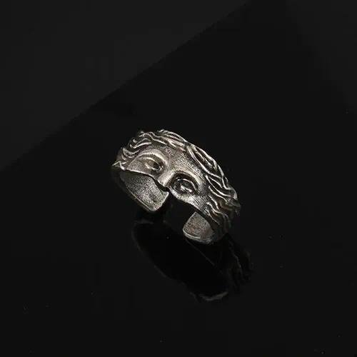 Fashionable Semi-Face Open Ring Simple Personality Creative Alloy Geometric Pattern Unisex Ring Unique Style Handmade Craft