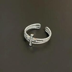 Punk Style Silver Cross Ring for Women in Metal with Electroplated Finish