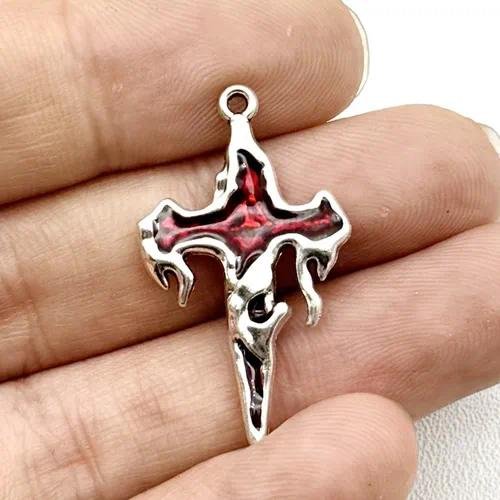 New Flame Zircon Cross Alloy Pendant DIY Handmade Earring Jewelry Necklace Accessories Materials Neutral Style Totem Pattern