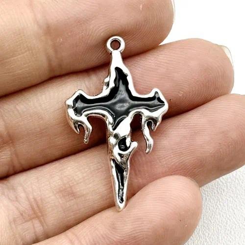New Flame Zircon Cross Alloy Pendant DIY Handmade Earring Jewelry Necklace Accessories Materials Neutral Style Totem Pattern