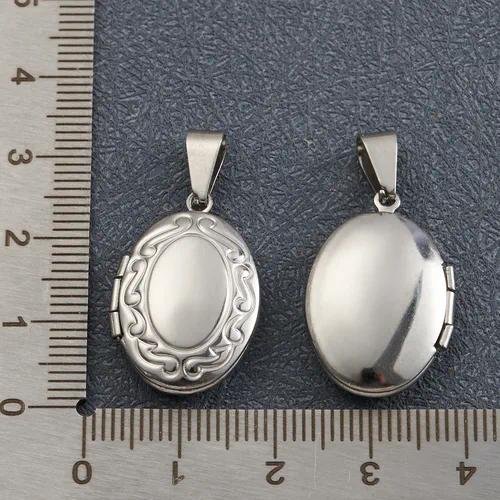 DIY Handmade Jewelry Accessories 304 Stainless Steel Smooth Heart Oval Round Photo Box Pendant