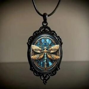 Retro Oval Glass Alloy Pendant Necklace Geometric Pattern Unisex  Style Jewelry Accessory For Men And Women