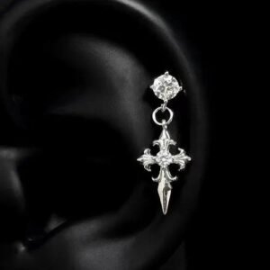 Punk Cross Stud Earrings in Alloy with Electroplated Finish and Titanium Steel Posts, Unisex Design