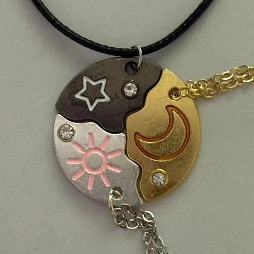 Moon Pendant Necklace in Alloy with Rhinestones, Pastoral Style Featuring a Durable Cable Chain, Unisex Jewelry