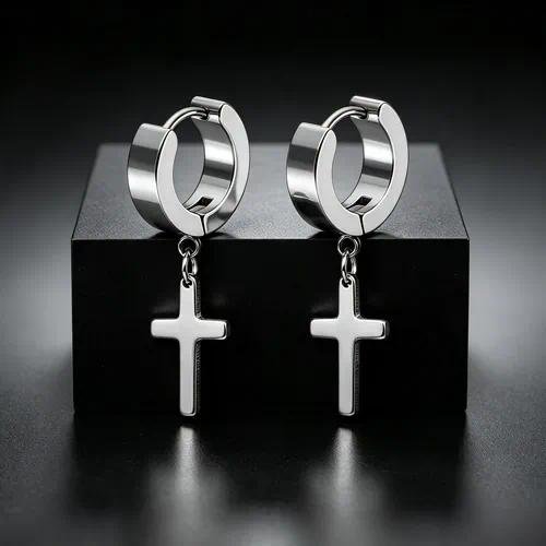 Unisex Cross Earrings Featuring Durable Titanium Steel Ear Pins in Sleek Steel Color