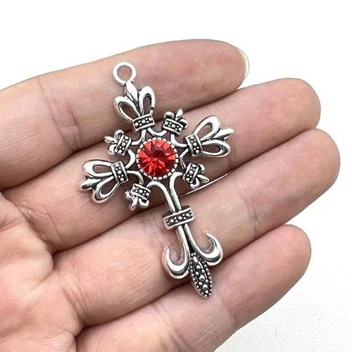 Electroplated Zinc Alloy Cross Pendant with Rhinestones, 1 Piece DIY Jewelry Accessory