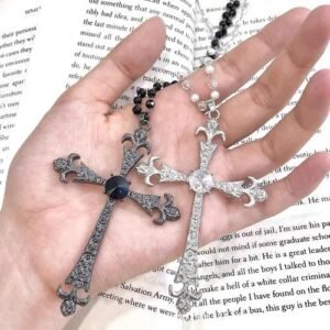 Unisex Alloy Cross Sweater Chain Necklace Featuring Alloy Pendant and Box Chain Design