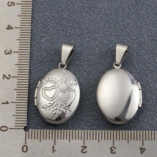 DIY Handmade Jewelry Accessories 304 Stainless Steel Smooth Heart Oval Round Photo Box Pendant