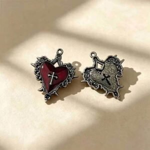 Handmade Red Rose Pendant Necklace in Vintage Style, Unisex Alloy Jewelry