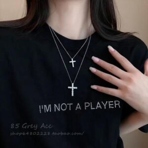New Diamond-encrusted Cross Titanium Steel Sweater Necklace Women's Light Luxury Sweater Chain High-grade Clavicle Chain Accessories