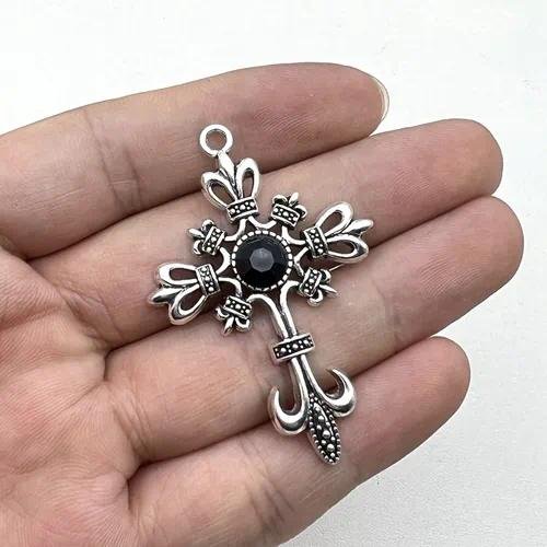 Electroplated Zinc Alloy Cross Pendant with Rhinestones, 1 Piece DIY Jewelry Accessory