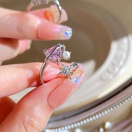 Fashionable Women's Ring Geometric Pattern Zinc Alloy Heart Cat's Eye Stone Zirconia Ring High-Quality Elegant Trendy Butterfly Craft