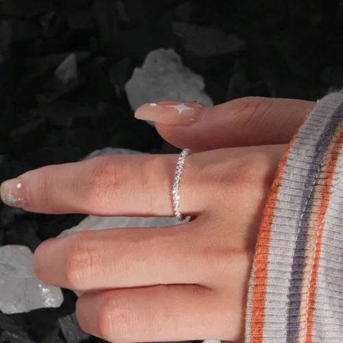 Electroplated Geometric Copper Ring for Women with 0.03?m Silver Plated Coating