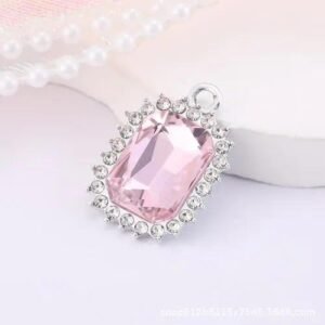 Pink Crystal Gem Pendant Geometric Simple Jewelry Accessories DIY Necklace Charm Silver Jewelry Fashionable Elegant Design