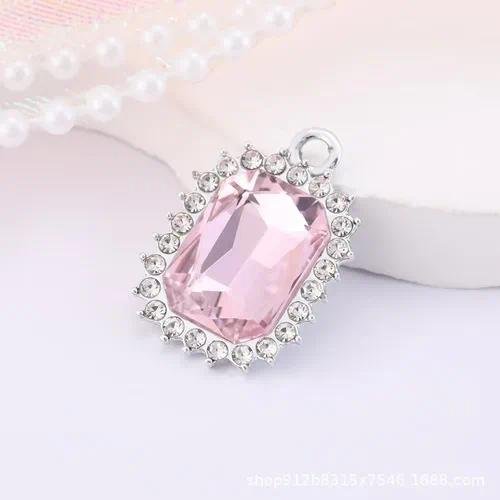 Pink Crystal Gem Pendant Geometric Simple Jewelry Accessories DIY Necklace Charm Silver Jewelry Fashionable Elegant Design