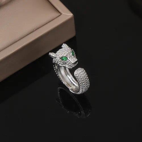 Fashionable European Open Hand Ring With Embedded Diamond Leopard Head Design Unisex Animal Zodiac Pattern Zinc Alloy Jewelry