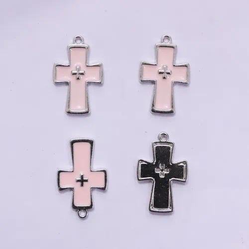 Cute Natural Pink Enamel Alloy Cross Pendant Jewelry Accessory