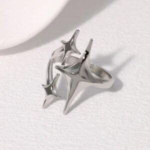304 Stainless Steel Star PVD Coated Stone-Free Real Gold Plated Modern Style Simple Style IG Style Waterproof Non Tarnish Open Rings