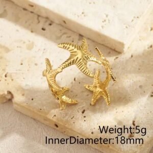 Polished Crossover Rings for Women in 304 Stainless Steel with Golden Plated Water Plating and 0.03?m Thickness