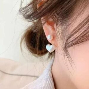 Heart Shape Alloy Stud Earrings with Pearl Inlay, Elegant Design for Women