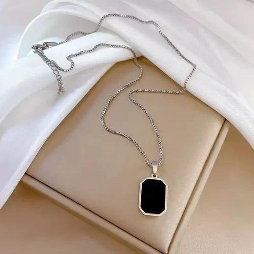 fashion black long square brand necklace female clavicle chain net red necklace black square necklace accessories