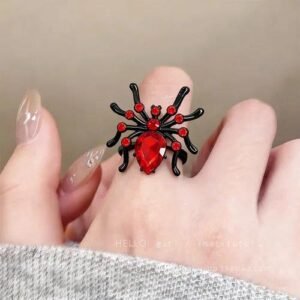 Gothic Spider Ring Open Adjustable Copper Finger Ring For Women Halloween Festival Accessory Dark Style Animal Pattern Jewelry