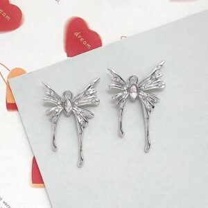 Butterfly Alloy Pendant with Zircon Inlay, Electroplated Finish Jewelry Accessory